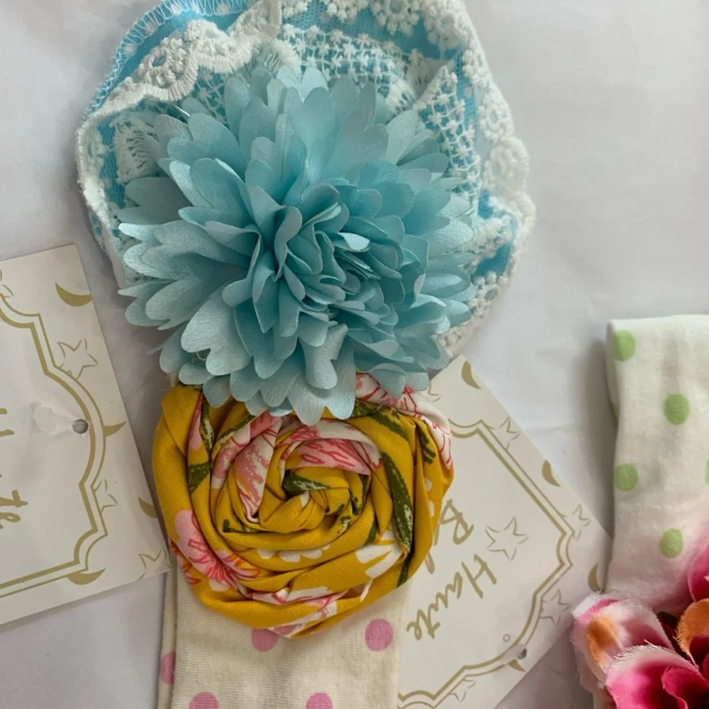 Haute Baby Girl Headbands New Set Of 3  Floral Polka Lace 2 Infant 1 Toddler